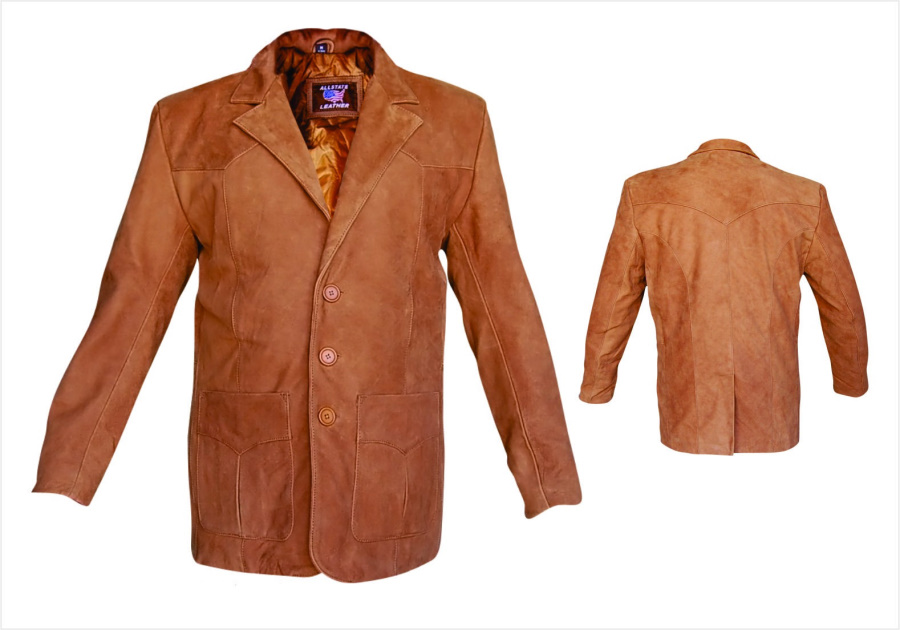 (image for) Men's Brown Buffalo Leather three button blazer